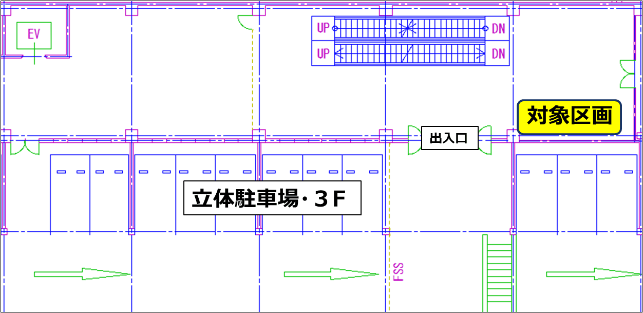 駐車場からのエントランスホールの図面・フロアマップ