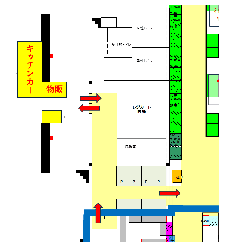 屋外正面左(キッチンカー/テント)の図面・フロアマップ